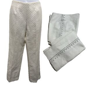 Alberto Makali Abstract Textured Patterned High Waist Flat Front Pants Off White